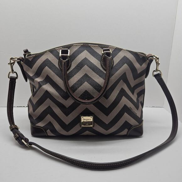 Dooney & Bourke | Chevron Leather Satchel Bag | Brown And Tan Geometric - Picture 1 of 12